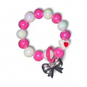 Pink and White Kids Bracelet with Heart Charm